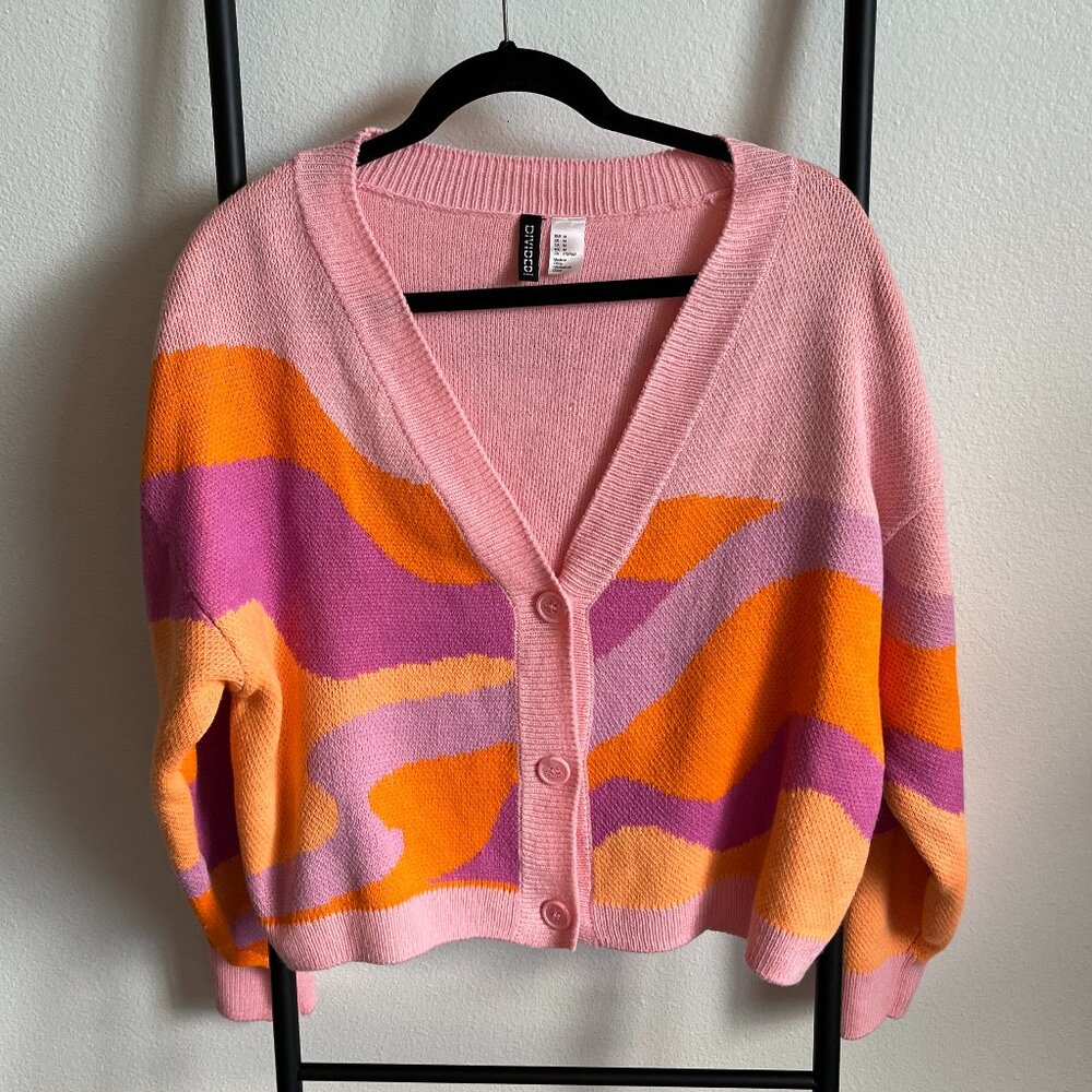 h&m pink orange purple wavy cardigan
